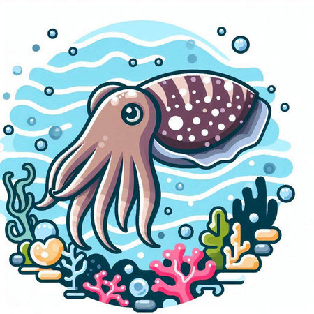 Octopus in the sea. Vector illustration in a flat style.のイラスト素材