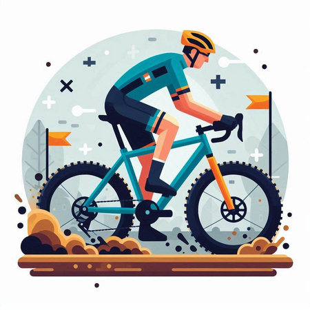 Cyclist Riding the Bike on the Road. Flat Vector Illustrationのイラスト素材