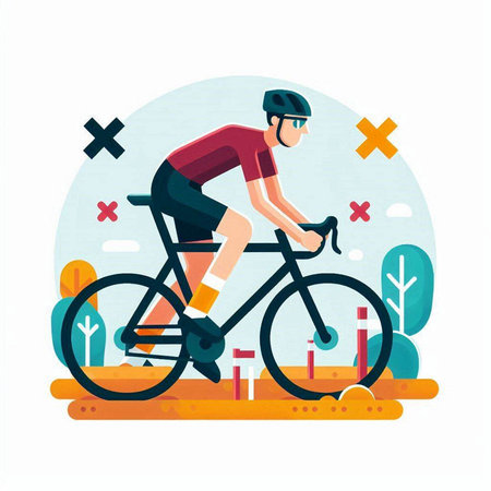 Cyclist in helmet riding bicycle. Flat style modern vector illustration.のイラスト素材