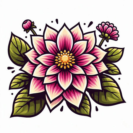 Illustration of a pink dahlia flower on a white backgroundのイラスト素材