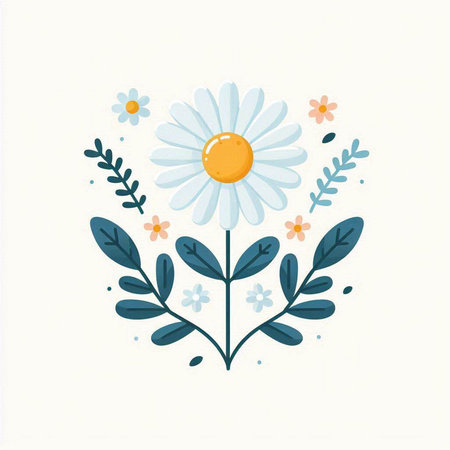 Flower card with chamomile and leaves. Vector illustration.のイラスト素材