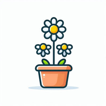 Flower in pot icon. Flat vector illustration. Isolated on white background.のイラスト素材