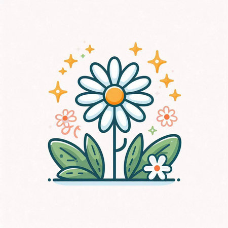 Cute daisy flower and stars. Vector hand drawn illustration.のイラスト素材