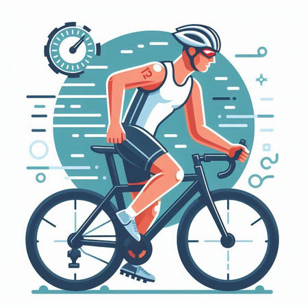Cyclist in sportswear riding bicycle. Flat vector illustration.のイラスト素材