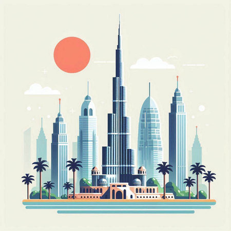 Dubai skyline, United Arab Emirates. Vector illustration in flat styleのイラスト素材