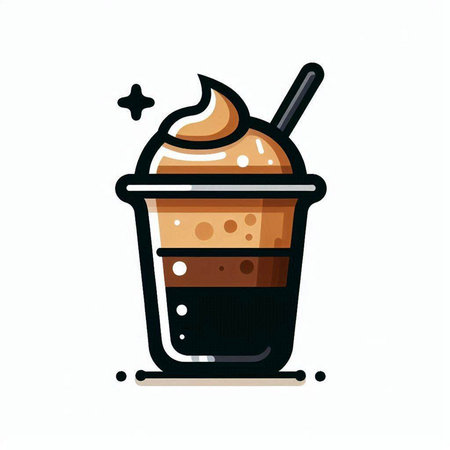 Coffee cup with whipped cream and straw. Vector illustration.のイラスト素材