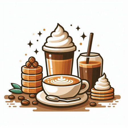 Coffee time - vector illustration of a cup of cappuccino with whipped creamのイラスト素材