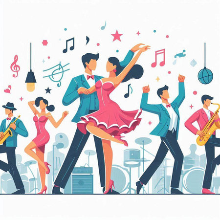 Vector illustration of a group of people dancing tango in the cityのイラスト素材