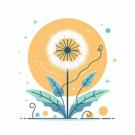Dandelion flower and leaves. Vector illustration in flat style.のイラスト素材