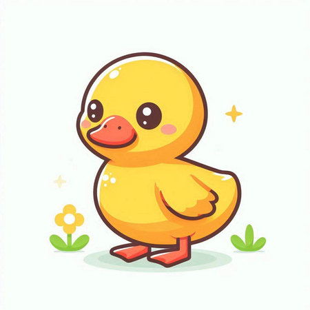 Cute yellow duckling isolated on white background. Vector illustration.のイラスト素材
