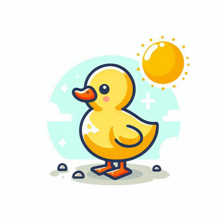 Cute duckling with sun. Vector illustration in cartoon style.のイラスト素材