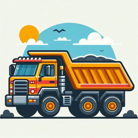 Dump truck, vector illustration in flat design style. Cargo transportation.のイラスト素材
