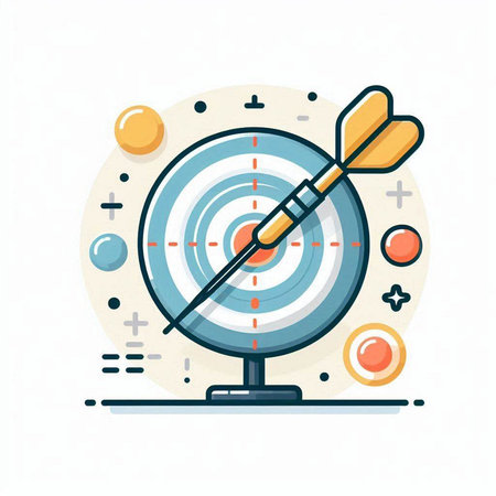 Dartboard with dart on white background, flat style vector illustration.のイラスト素材