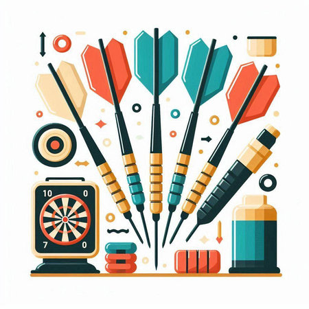 Darts equipment. Dartboard, dartboard, arrow, target, darts. Vector illustrationのイラスト素材