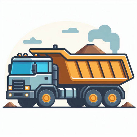 Dump truck isolated on white background. Vector illustration in flat style.のイラスト素材