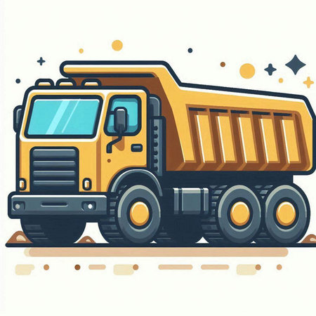 Illustration of a yellow dump truck on a white background, vector illustrationのイラスト素材