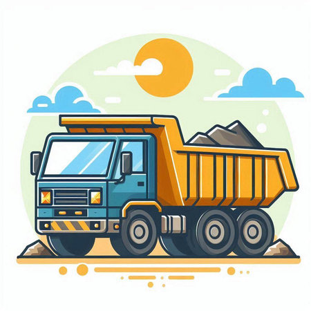 Vector illustration of a dump truck with a pile of sand on a white backgroundのイラスト素材