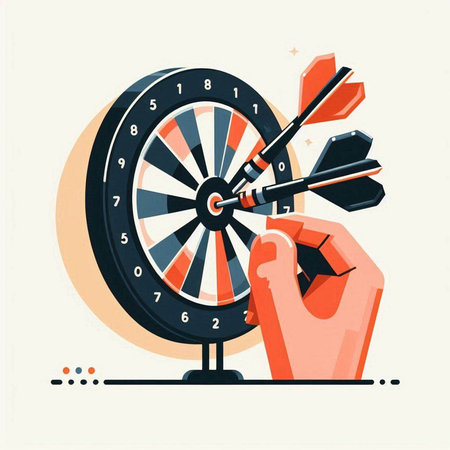 Dartboard with arrow and human hand. Flat vector illustration.のイラスト素材