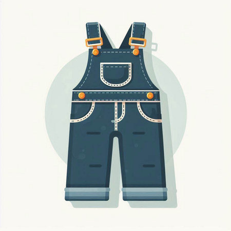 Denim overalls with pockets. Vector illustration in flat style.のイラスト素材