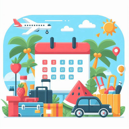 Travel planning concept. Flat vector illustration. Time to travel. Summer vacation.のイラスト素材