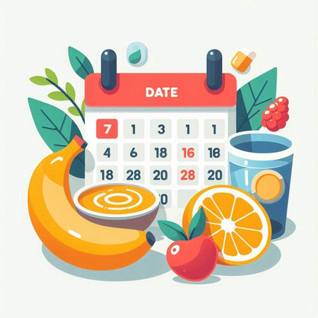 Vector illustration of a calendar with the date of diet. Healthy eating concept.のイラスト素材