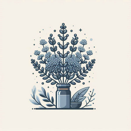 Vector illustration of a bottle of essential oil with a floral ornament.のイラスト素材