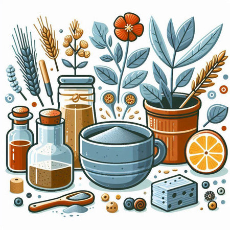 Vector illustration of a set of ingredients for cooking. Spices and herbs.のイラスト素材