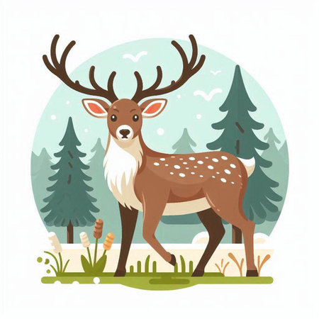 Deer in the forest. Vector illustration in a flat style.のイラスト素材
