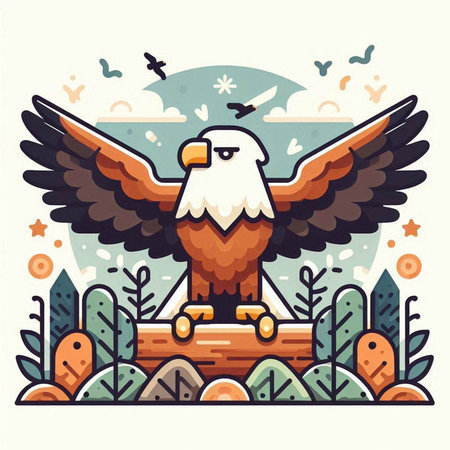 Bald eagle in the nature. Vector illustration in flat style.のイラスト素材