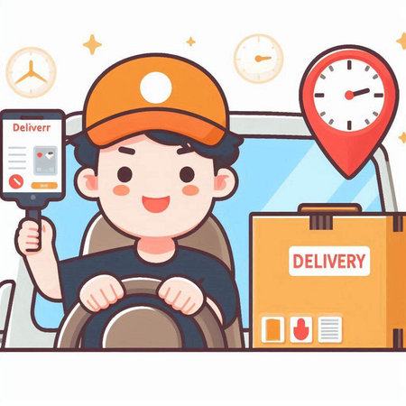 delivery man with parcel box and thermostat vector illustration.のイラスト素材