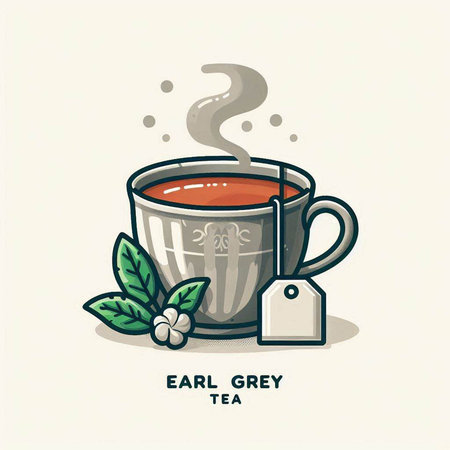 Cup of tea with tea bag and leaves. Vector illustration.のイラスト素材