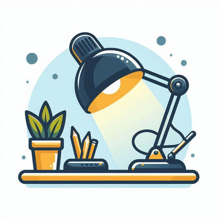 Desk lamp icon on white background. Vector illustration in flat style.のイラスト素材