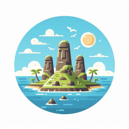 Tropical island on the sea in flat style. Vector illustration.のイラスト素材