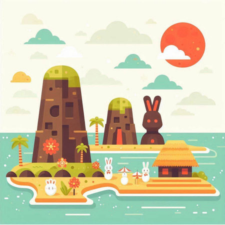 Landscape of the island. Vector illustration in flat design style.のイラスト素材