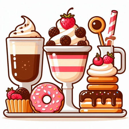 Ice cream, donut, coffee, chocolate. Vector illustration.のイラスト素材
