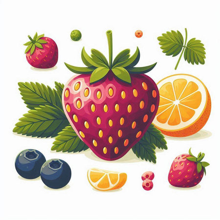 Strawberry, orange, blueberry, lemon, strawberry. Vector illustrationのイラスト素材