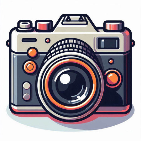 Retro camera isolated on white background. Vector illustration in cartoon style.のイラスト素材