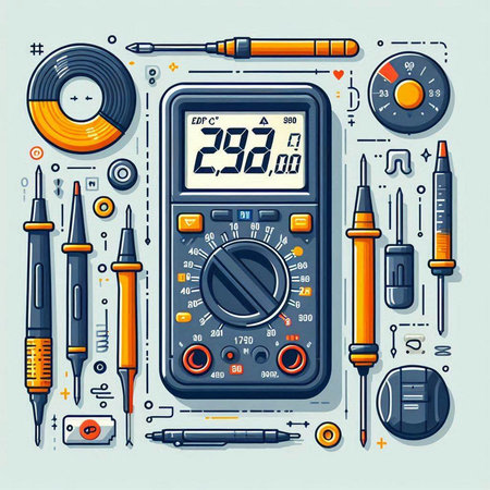 Electronic digital multimeter. Vector illustration in thin line style.のイラスト素材