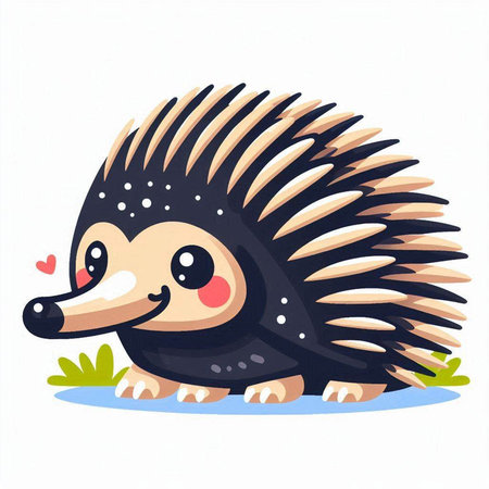 Cute hedgehog on the grass. Vector illustration in cartoon style.のイラスト素材
