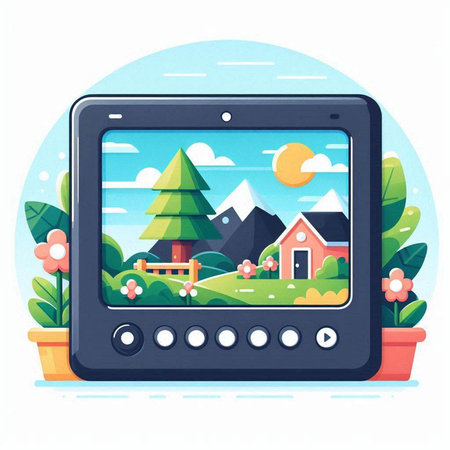 Tablet PC with nature landscape on screen. Flat vector illustration.のイラスト素材