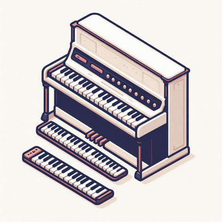 Vector isometric illustration of an old piano on a white background.のイラスト素材