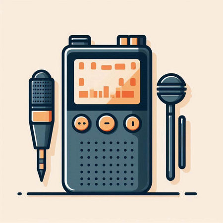 Vector illustration of a radio set with microphone and headphones. Flat style.のイラスト素材