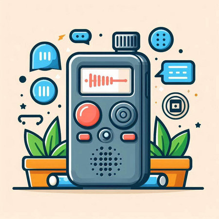 Retro portable radio with speech bubbles. Vector illustration in flat styleのイラスト素材