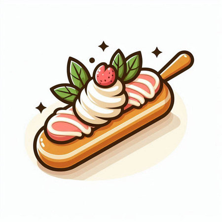 Strawberry ice cream with whipped cream and mint. Vector illustration.のイラスト素材