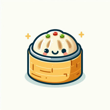 Cute Chinese steamed bun in cartoon style. Vector illustration.のイラスト素材