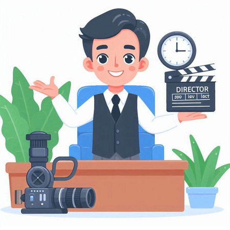 Photographer with camera and clapperboard. Vector illustration in cartoon styleのイラスト素材