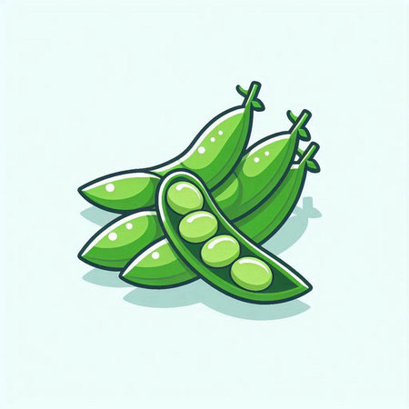 Peas in pods isolated on white background. Cartoon style. Vector illustration.のイラスト素材