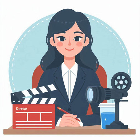 Cinema woman with clapperboard and camera vector illustration.のイラスト素材