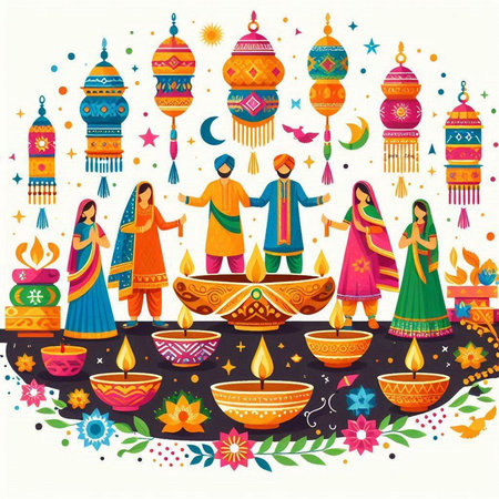 Happy Diwali festival of lights greeting card. Vector illustration.のイラスト素材