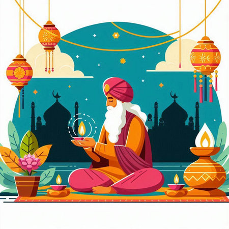 Vector illustration of happy diwali festival of lights with Lord Ganeshaのイラスト素材